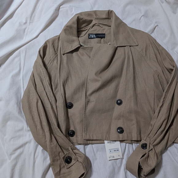 Zara CROPPED LINEN BLEND TRENCH - Picture 8 of 10